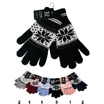 Ladies Knitted Touch Screen Gloves [Snowflake Design] 53g