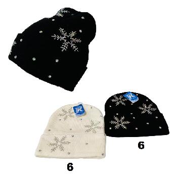 AB Rhinestone Knitted Cuffed Hat [Snowflakes]