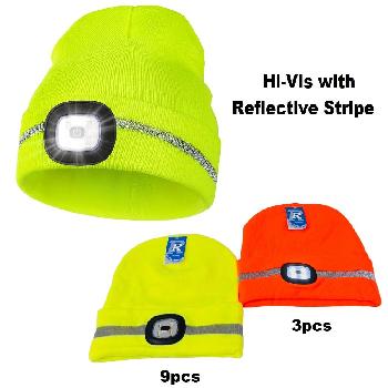 Light-Up USB Knitted Cuffed Hat [Hi-Vis w Reflective Stripe]