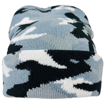 Camo Knitted Cuffed Hat [Adult Size][Gray and White Camo Only]