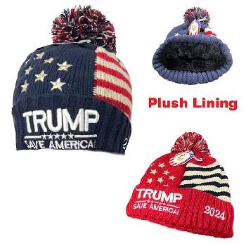 TRUMP 2024 PomPom Plush Lining Hat SAVE AMERICA!