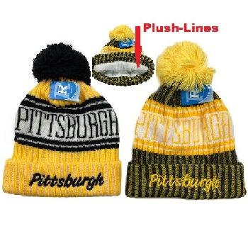 Plush-Lined Knit Hat with PomPom [Script PITTSBURGH]