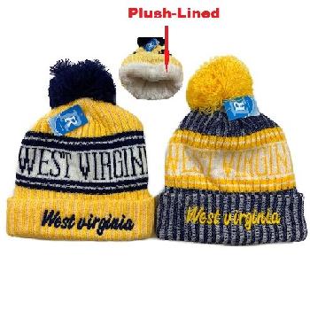 Plush-Lined Knit Hat with PomPom [Script WEST VIRGINIA]